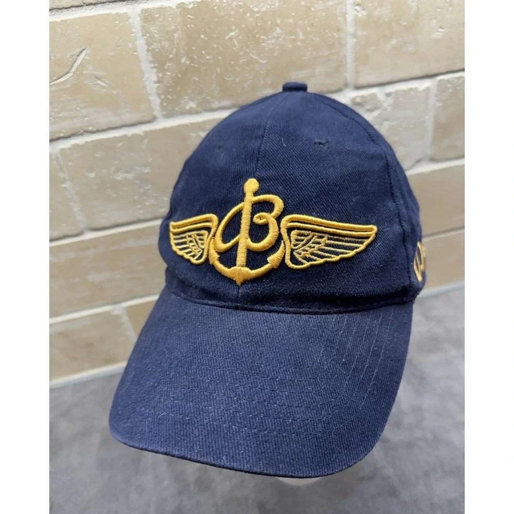 Breitling  Hat Cap Blue Adjustable SnapBack Gold‎ Embroidered Logo Pilot Wings